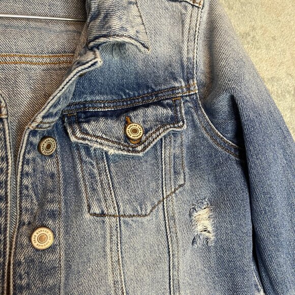 Kancan Women Grunge Punk Hip Hop Trucker Crop Destroyed Denim Jacket Stretch M - Picture 5 of 14